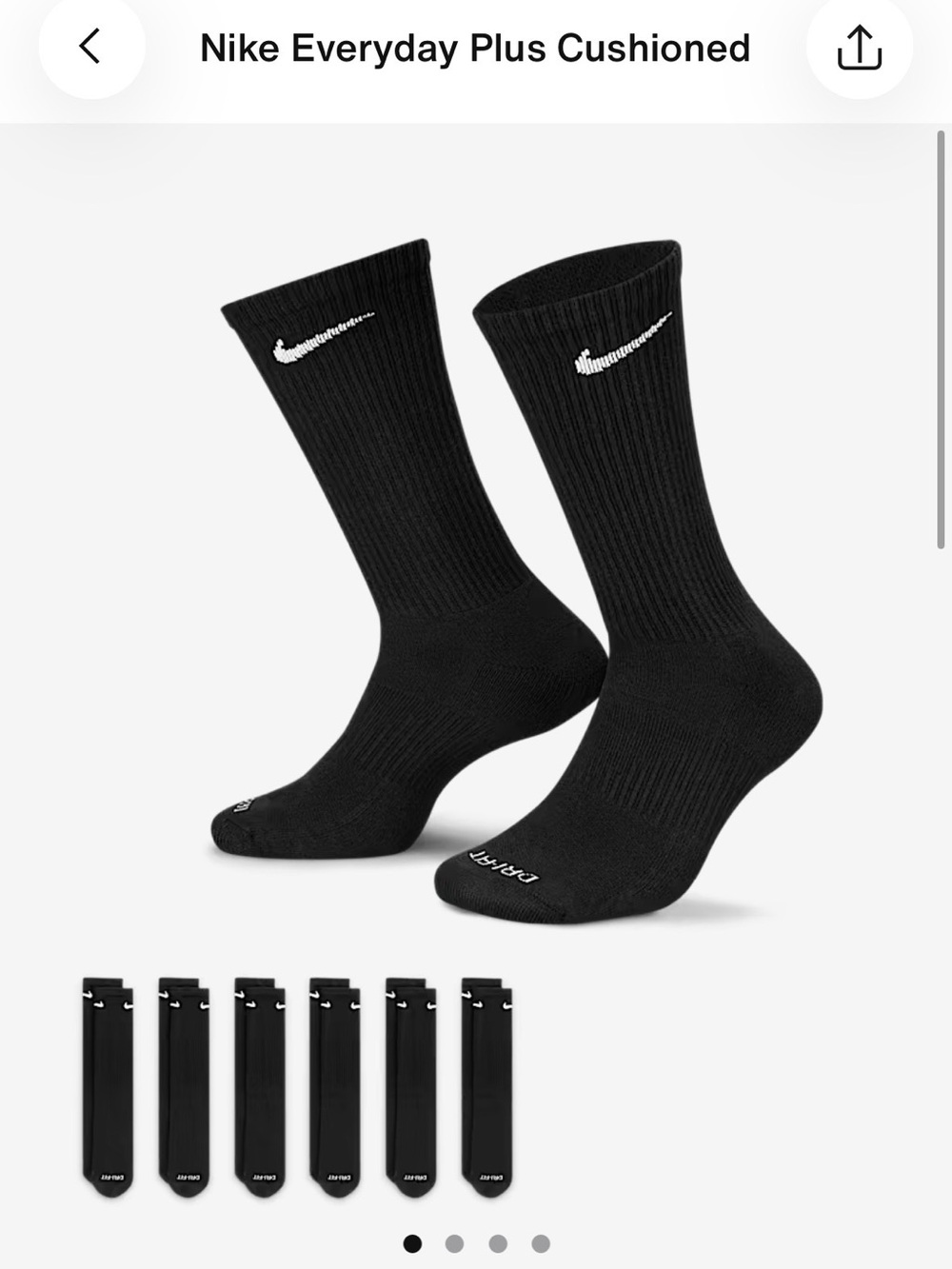 Nike Black Cushioned Crew Athletic Socks with White Swoosh